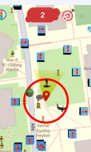 Screenshot from Campus Hunt mobile game, showing a map and in-game UI